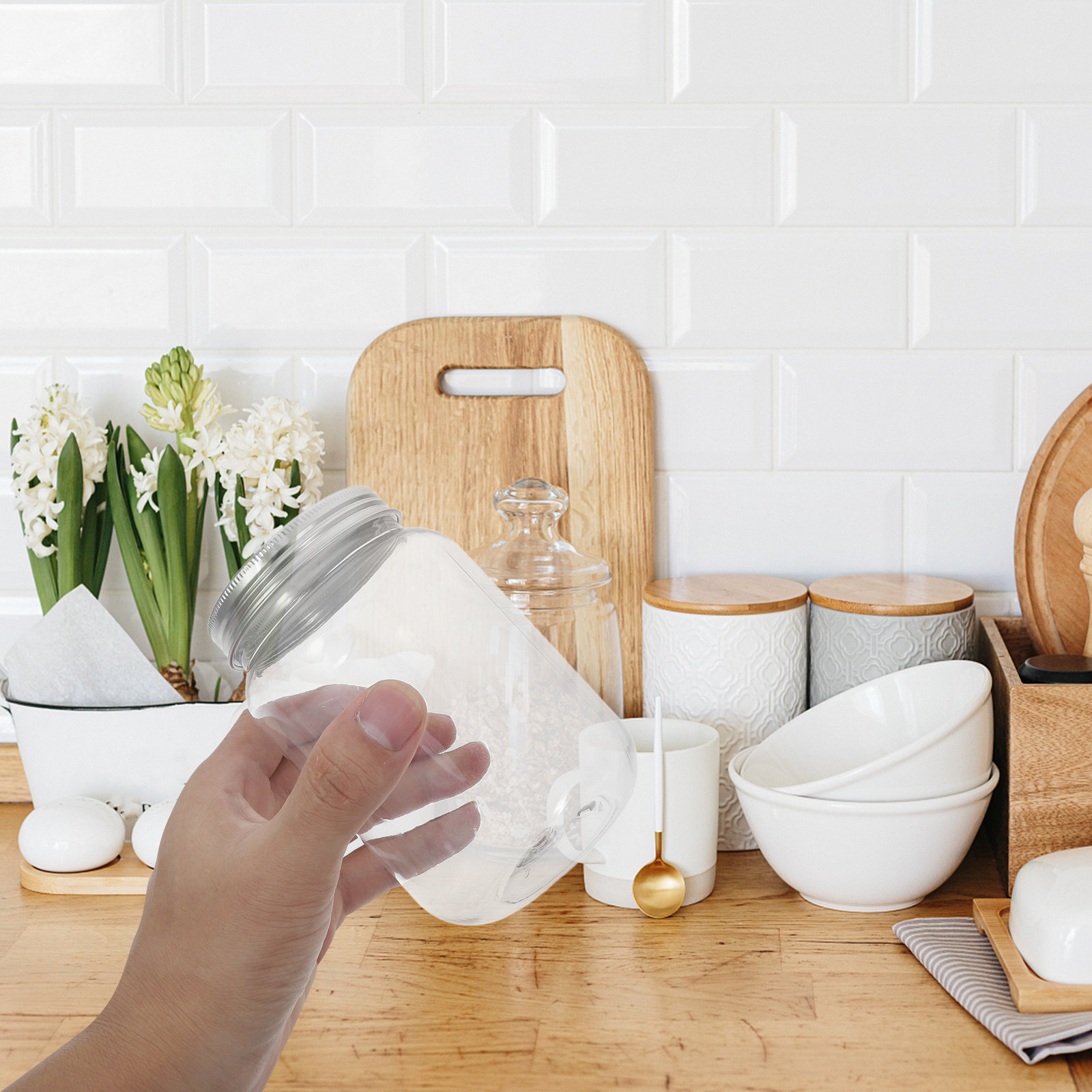 Food Storage Jars Airtight - 4개의 투명 플라스틱 병, 밀폐 뚜껑