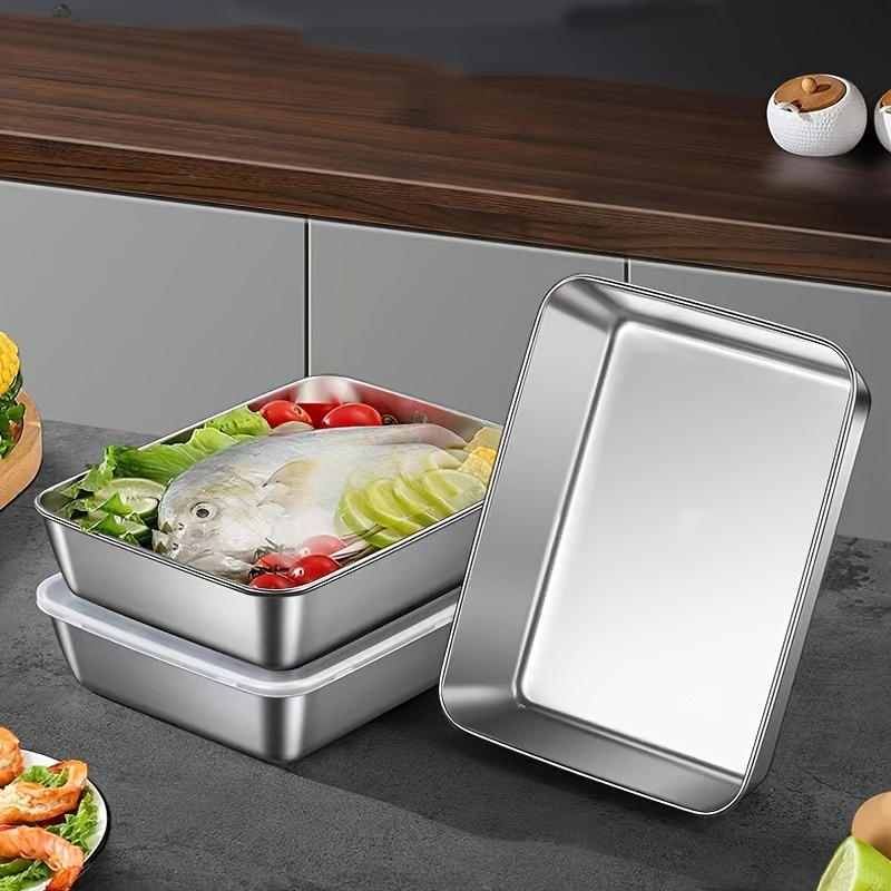 Storage Food Tray - 3/6개 스테인리스 스틸 직사각형 음식 보관