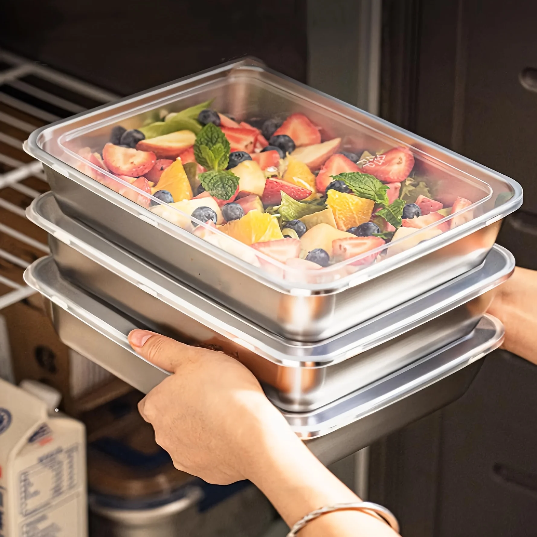 Food Storage Camping - 3개 스텐밧드 밀폐용기, 스텐+밀폐용기 반찬통, 냉동보관용기