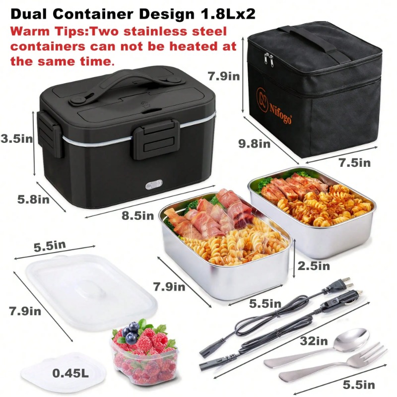 100W 전기 가열 도시락, 1.8L 304 스테인리스 - Food Storage Bag Organizer 리뷰 및 가격
