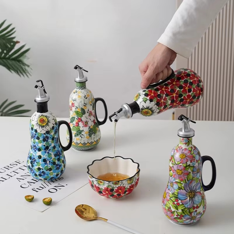 꽃무늬 세라믹 올리브 오일 병 간장 식초 다기능 주방  - Food Storage In Plants 리뷰 및 가격